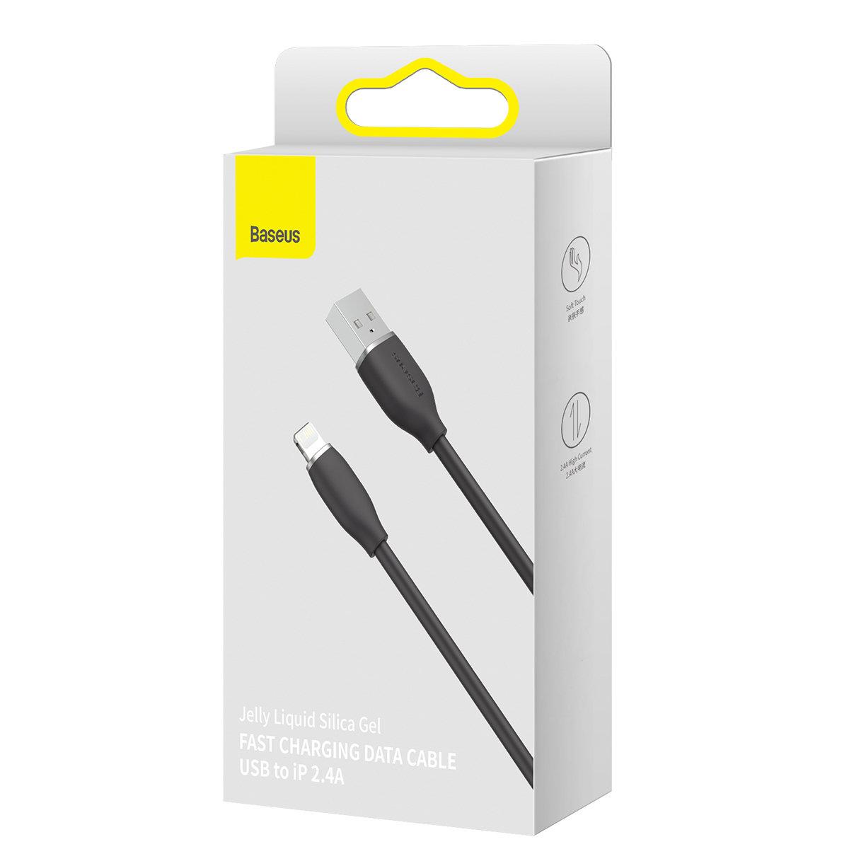 Кабель Baseus Jelly Liquid Silica USB Lightning 2.4A 1.2M Black Чорний CAGD000001, фото 1