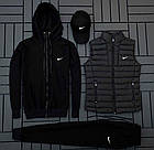 Чоловічий спортивний костюм Nike 5в1 весняний осінній lock Комплект Найк худі+штани+футболка+кепка+жилетка чорний, фото 3