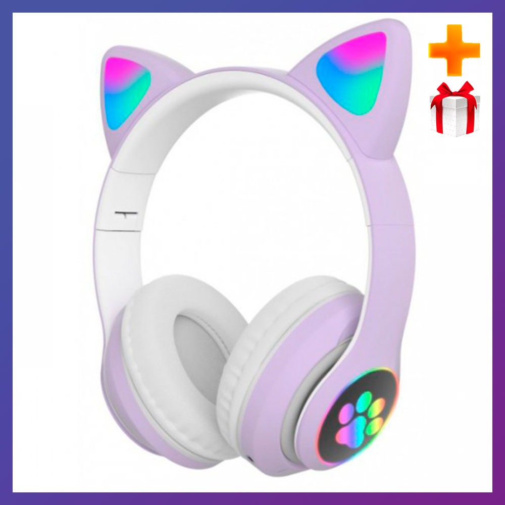 Навушники дитячі бездротові з котячими вушками Котики STN-28 Bluetooth-навушники Фіолетовий колір