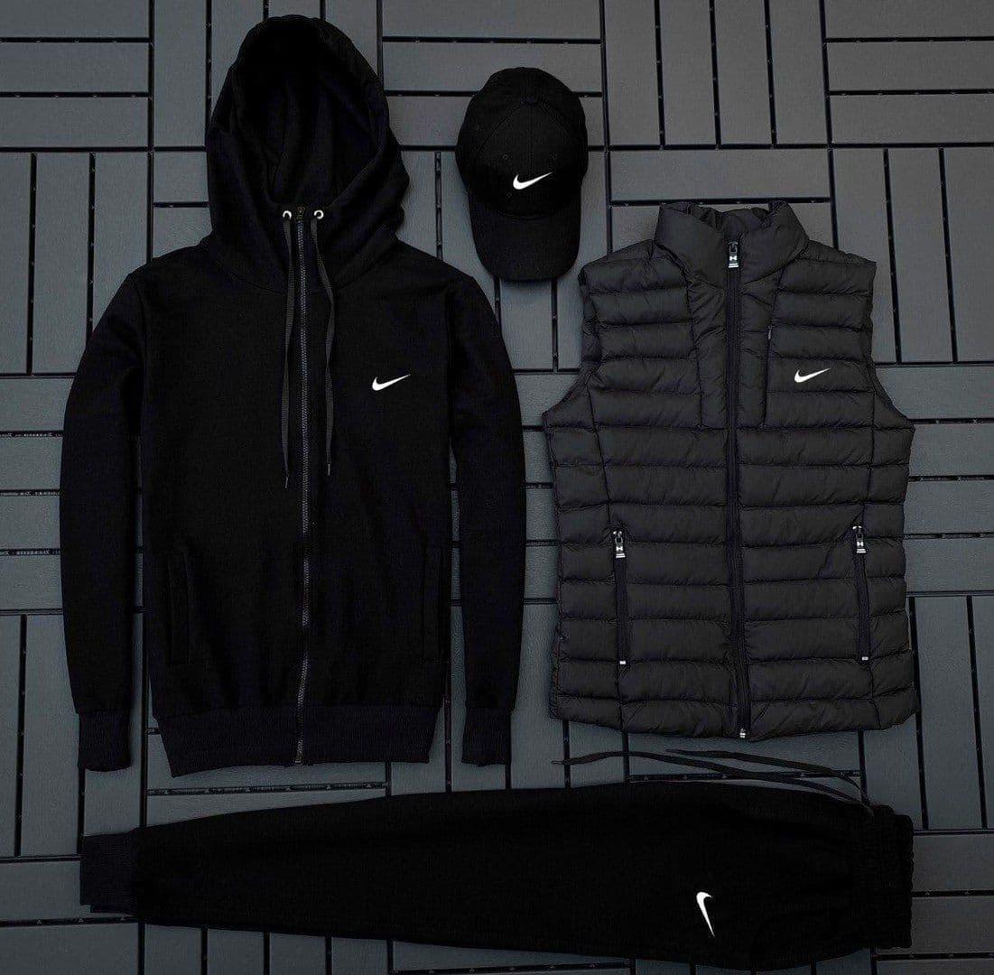 Чоловічий спортивний костюм Nike 4в1 весняний осінній he Комплект Найк худи+штаны+кепка+жижижижижижилетка чорний