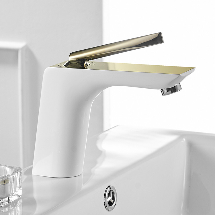Змісник дизайнерський для умивальника одноричажний кран горизонтальний монтаж WanFan для ванни Золото-білий