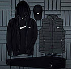 Чоловічий спортивний костюм Nike 4в1 весняний осінній he Комплект Найк звитшот+штани+кепка+жижилетка чорний, фото 4
