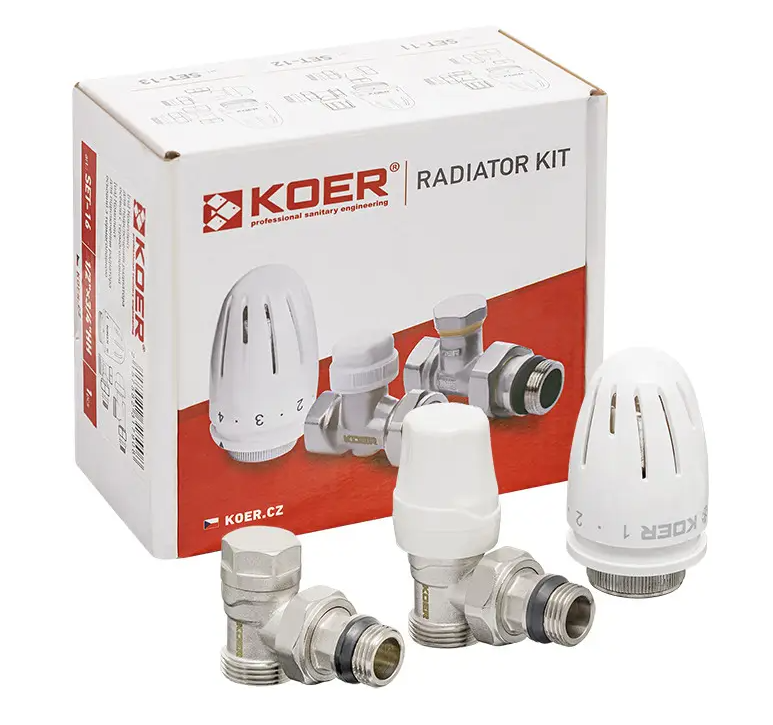 Комплект для з' єднання радіатора KOER SET-14 - 1/2"x3/4 з термоголовкою НН, фото 1