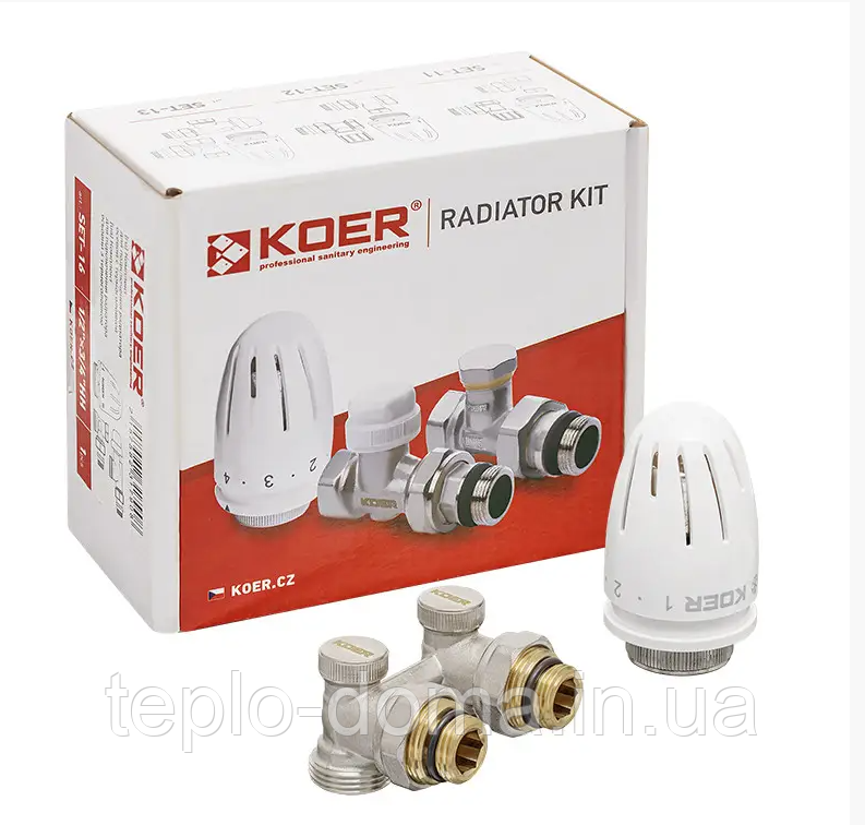 Комплект для нижньої підкл. радіатора KOER SET-21 - 1/2 "x3/4" з термоголовкою НН
