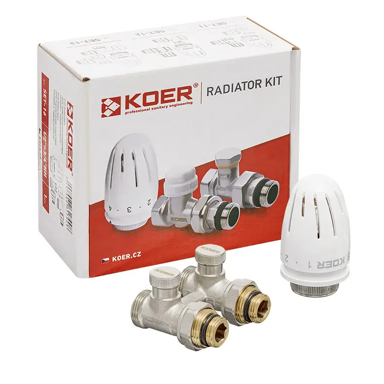 Комплект для нижньої підкл. радіатора KOER SET-2 - 1/2"x3/4" (прямої) з термоголовкою НН, фото 1