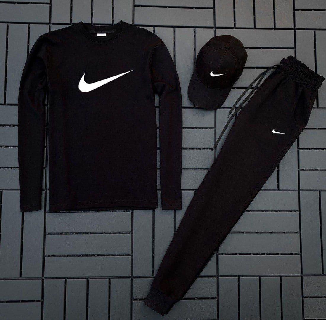 Чоловічий спортивний костюм Nike свитшот і штани весняних осінній 16. Комплект чоловічої Найк без капюшона чорний