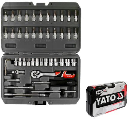 НАБІР НАСАДОК ТОРЦЕВИХ І ВИКРУТКОВИХ YATO: КВАДРАТ 1/4", З ПРИЛАДОМ. 46 ЕЛЕМ. YT-14474, фото 1
