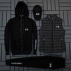 Чоловічий спортивний костюм Under Armour he Комплект Андер Армор свитшот+штаны+кепка+жижижижилетка чорний, фото 3