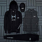 Чоловічий спортивний костюм Under Armour he Комплект Андер Армор свитшот+штаны+кепка+жижижижилетка чорний, фото 3