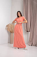 Яскраве персикове жіноче довге плаття в підлогу без візерунка 48-50