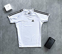 Мужская футболка Adidas белая | Спортивная футболка Адидас с лампасами
