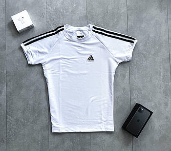 Чоловіча футболка Adidas біла спортивна футболка Адідас з лампасами