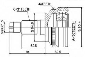 ШРУС зовнішній (ABS) MAZDA CX-7 2007-2015 (нар:31/в:36/ABS:44) (J51019) TANGUN