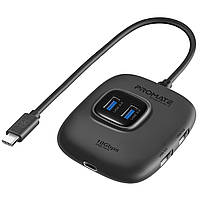 USB-C хаб 5-в-1 Promate SnapHub-4 USB-C 100W PD + 4xUSB-A 3.2 Black (snaphub-4.black)