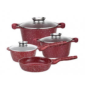 Набір посуду з гранітним покриттям антипригарним 7 предметів Higher Kitchen HK-315 ЧЕРВОНИЙ
