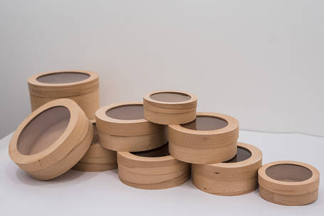 Дерев'яні круглі коробки в комплекті з прозорою кришкою