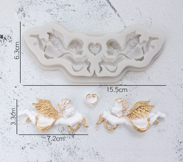Силіконовий молд, форма, Два янголи та серце, фото 1