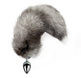 Металева анальна пробка з хвостом з натурального хутра Art of Sex size M Artctic fox