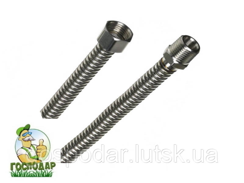 Шланг нержавійка 30 см сертифікований, універсальна гнучка підводка для підключення систем п/м 1/2 дюйма, фото 1