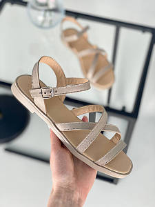Босоніжки жіночі ShoesBand Бежеві натуральні шкіряні на низькому ходу з шкіряною устілкою 37 (24 см) (S33001-2)