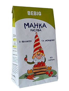 Манка рисова з яблуком та морквою без глютену, Bebig, 450 г.