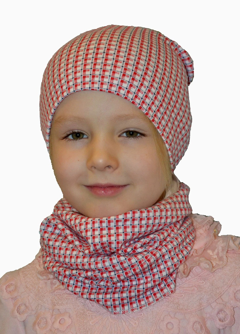 Комплект шапка та снуд дівчинці 1-6 років у клітинку 46/54