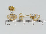 Сережки Xuping QQMM Позолота 14K пусети "Сердечки з перламутровими вставками", фото 3