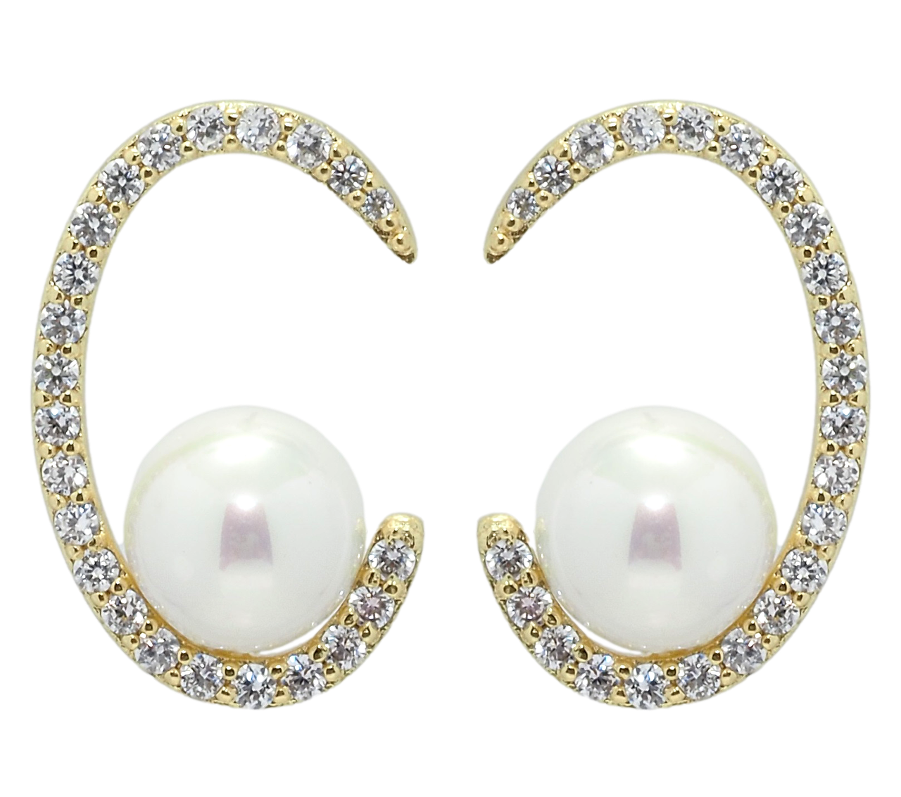 Сережки Xuping QQMM Позолота 14K пусети "Перлини в півкільцях"