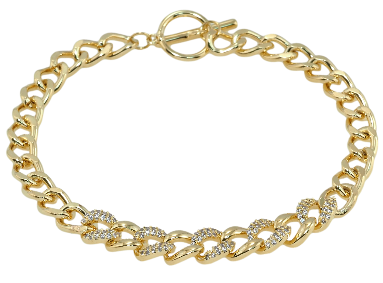 Браслет Xuping QQMM Позолота 14K "Панцирне плетіння з цирконієм" розмір 18см х 6мм