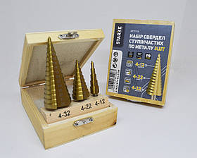 НАБІР СТУПЕНЧАТИХ СВІРЛ З МЕТАЛУ STARKE 4-12/4-22/4-32 ММ