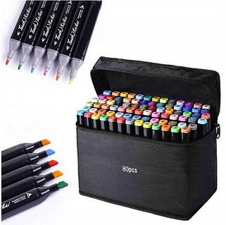 Набор маркеров 80 цветов для рисования скетчинга Фломастеры двухсторонние