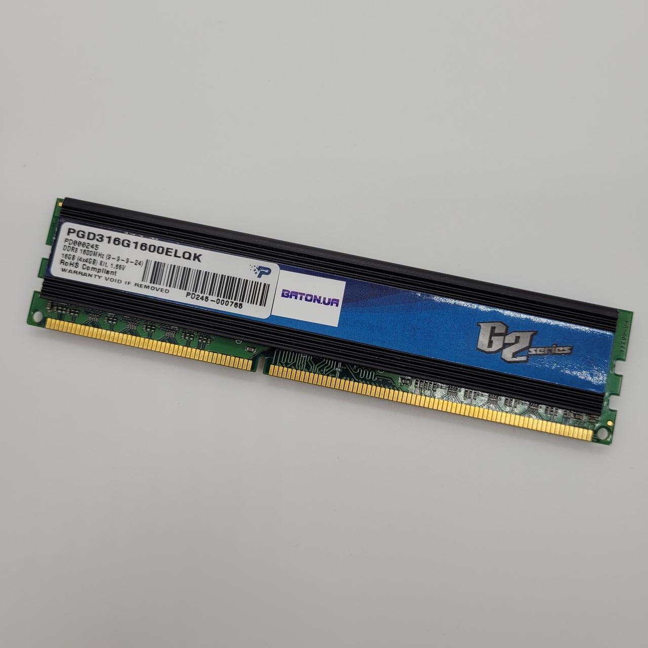 Ігрова оперативна пам'ять Patriot G2 series DDR3 4Gb 1600MHz PC3 12800U CL9 (PGD316G1600ELQK) 1,65V Б/В