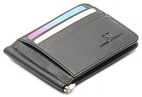 Чорний затискач для банкнот та карток з натуральної шкіри ST Leather ST452