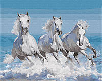 Картина по номерам 40х50 см. Три белых коня. Идейка. КНО4266