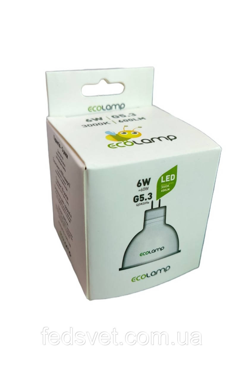 Лампа світлодіодна ECOLAMP 6Вт 3000К MR16 G5.3 600Лм, фото 1