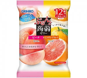 Orihiro Purun and Konjac Jelly Персик + рожевий грейпфрут натуральні соки в желе з Конняку, 12 пакетиків х 20г