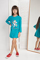 Детская ночная рубашка на девочку с длинным рукавом размеры 8-9, Бирюзовый