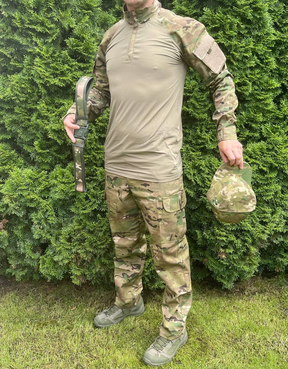 Тактична військова форма (тактична сорочка Убакс UBACS + штани+ремінь+бейсболка) камуфляж мультикам