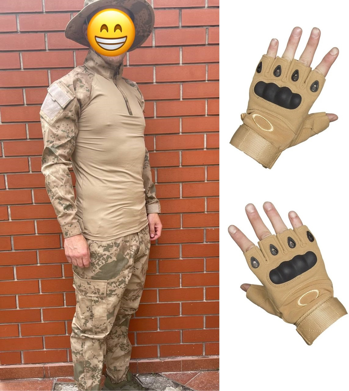 Тактична військова форма (тактична сорочка Убакс UBACS +штани + рукавички) комуфляж пісок