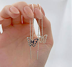 Срібні сережки-протяжки з метеликами Аніта