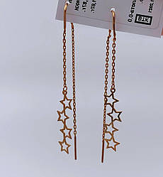 Позолочені сережки-протяжки з зірочками Сяйво