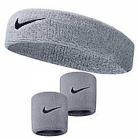 Комплект Nike Пов'язка + напульсники (сірий) NNN07-NNN04-051, Сірий, Розмір (EU) — 1SIZE
