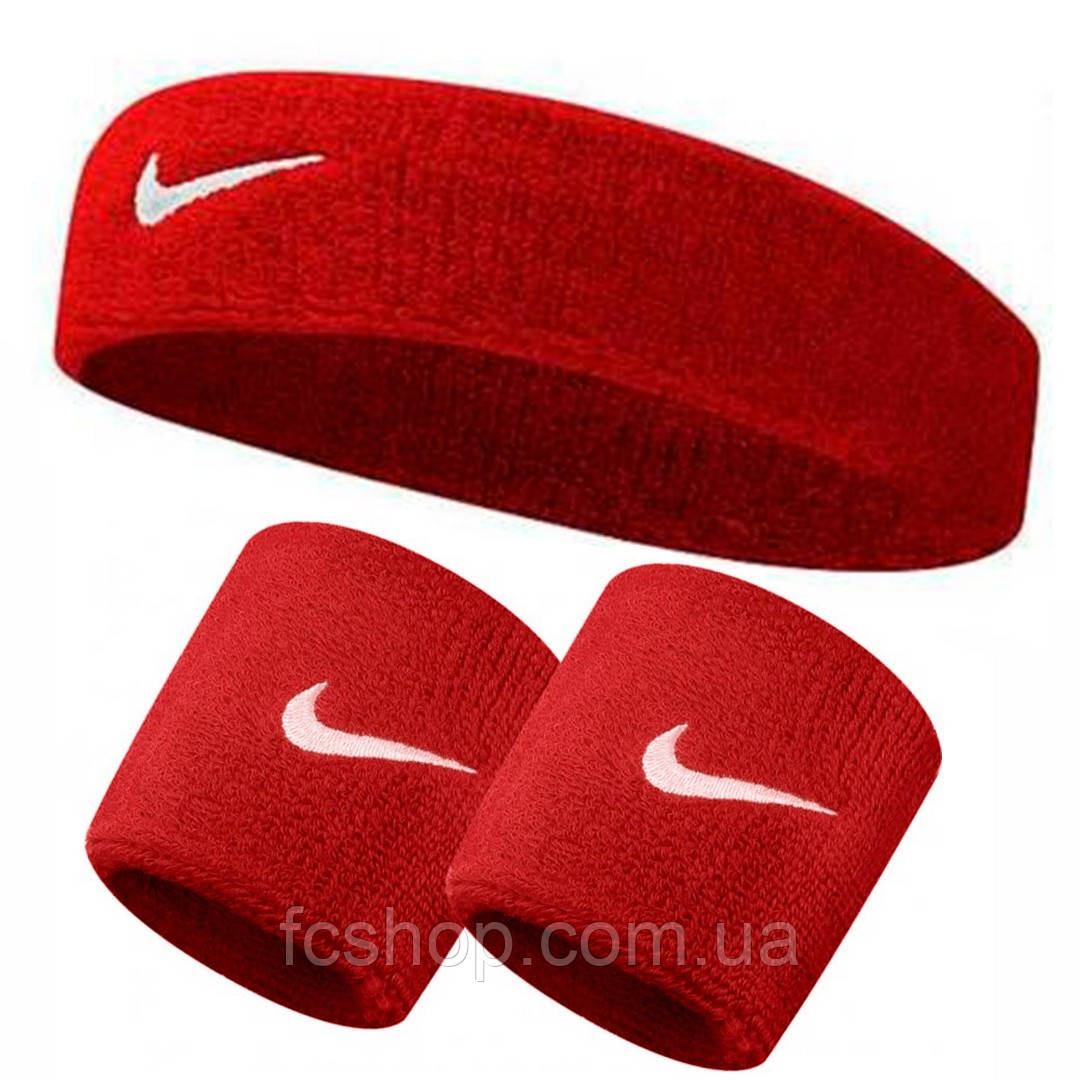 Комплект Nike Пов'язка + напульсники (червоний) NNN07-NNN04-601, Червоний, Розмір (EU) — 1SIZE