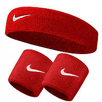 Комплект Nike Пов'язка + напульсники (червоний) NNN07-NNN04-601, Червоний, Розмір (EU) — 1SIZE
