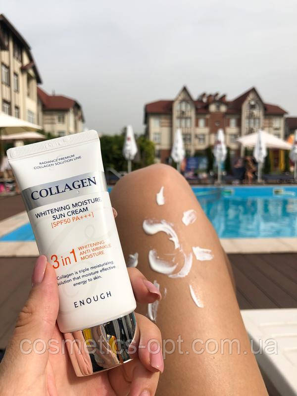 Сонцезахисний крем з морським колагеном Enough Collagen 3 in 1 Whitening Moisture, SPF50 PA+++ (50 g)