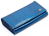 Гаманець синій багатофункціональний лаковий з натуральної шкіри ST Leather S1001A, фото 4