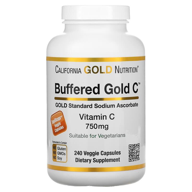 California Gold Nutrition, буферизований вітамін C у капсулах, 750 мг, 240 рослинних капсул