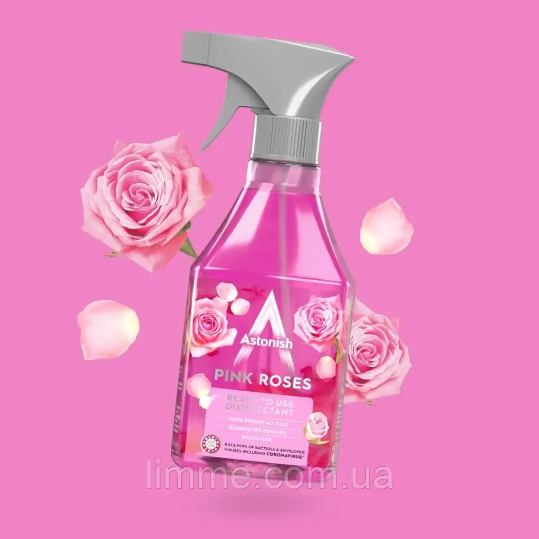 Дезінфікуючий очищувач без хлору Astonish Pink Roses (Рожеві троянди) спрей 550 мл