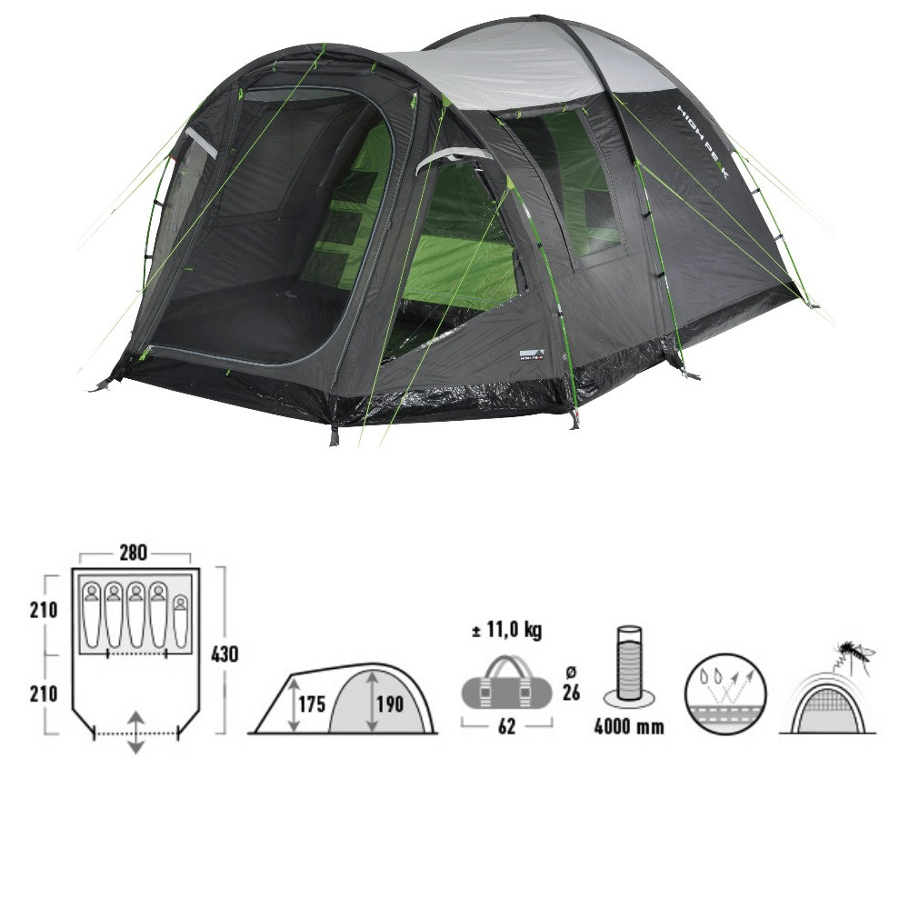 Намет пʼятимісний High Peak Santiago 5.0 Light Grey/Dark Grey/Green (11802)