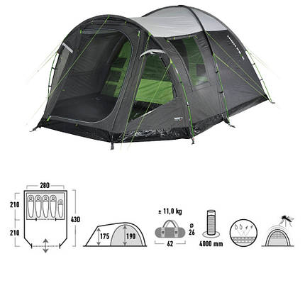Намет пʼятимісний High Peak Santiago 5.0 Light Grey/Dark Grey/Green (11802), фото 1